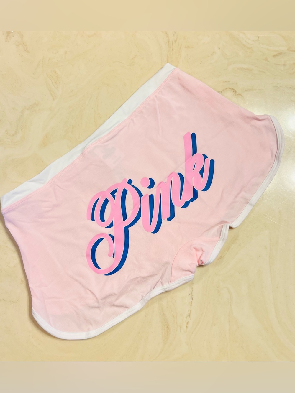 🥥PINK VICTORIA’S SECRET Cotton Dorm Boyshort Coconut Pink White Trim PINK Logo L